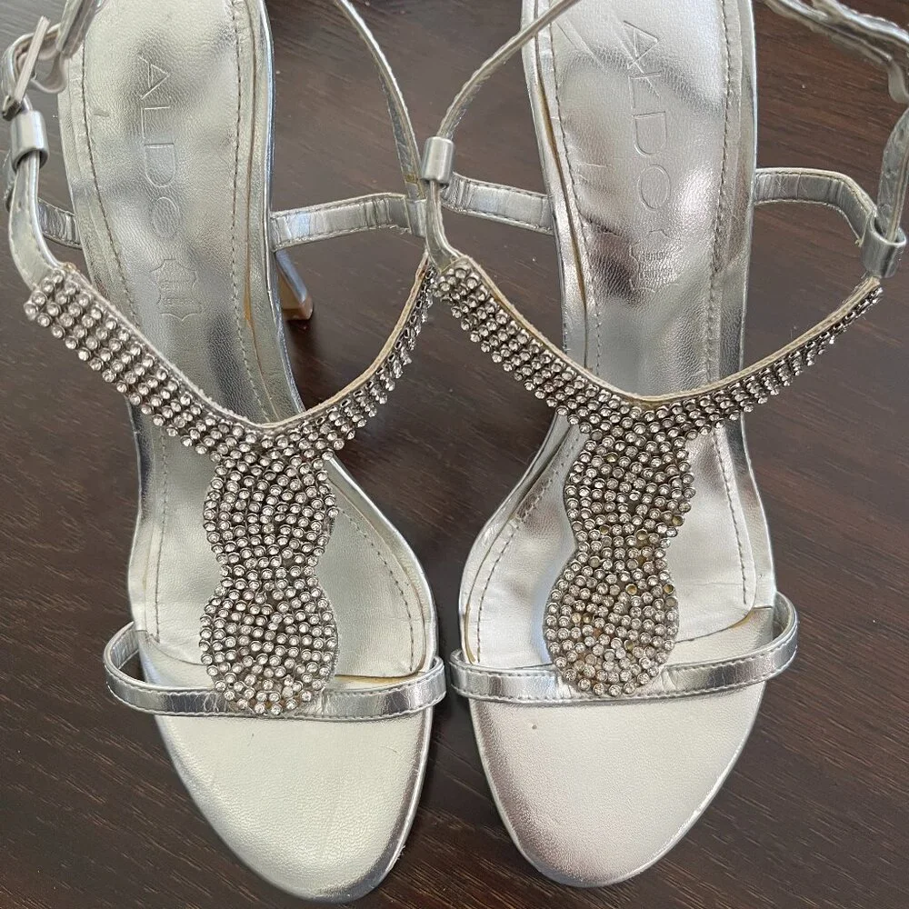 ALDO Embellished Sparkly Silver Rhinestone Strappy Heels Size 6